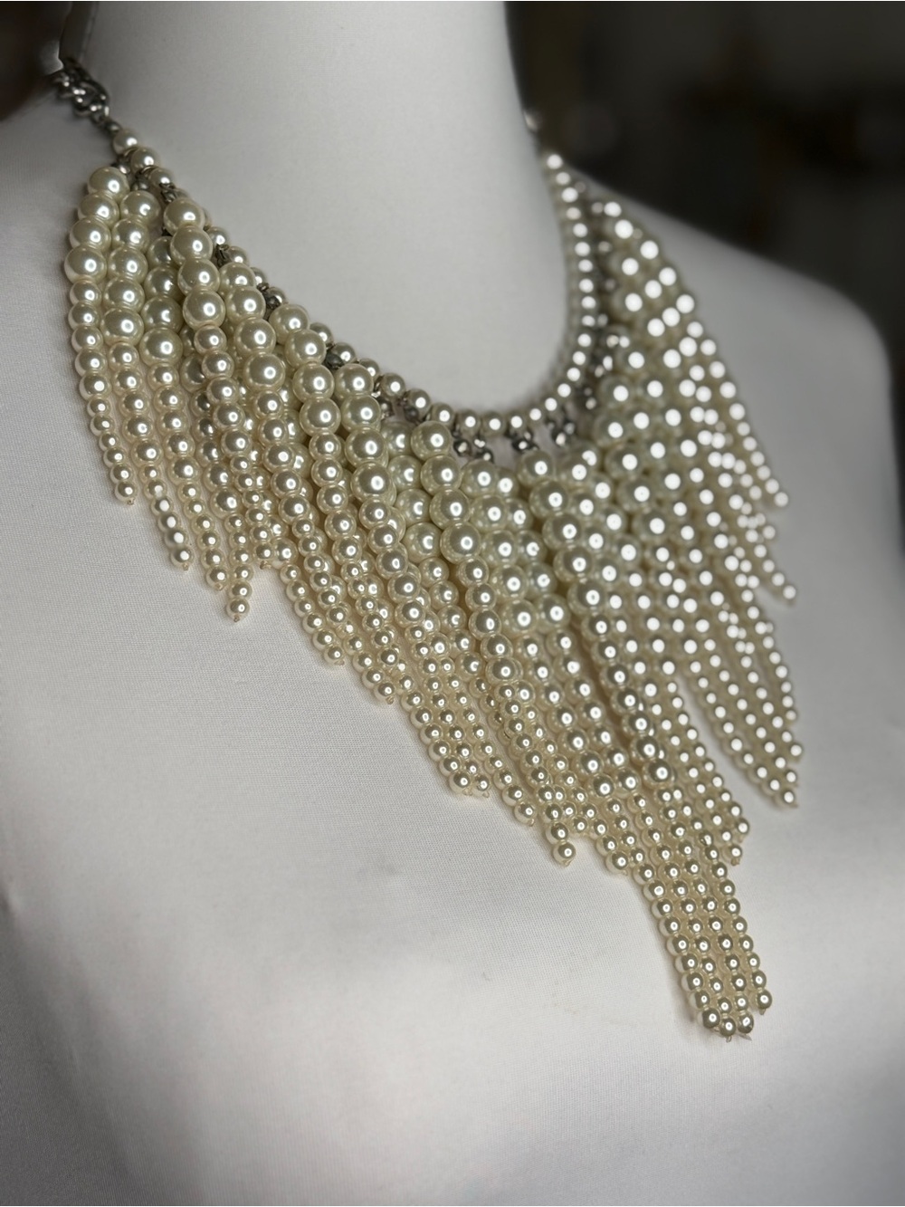 Ivory Pearl Fringe Statement Necklace - Women Jewelry